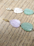Vtg Hand Carved Leaves Green and Lavender Jade White Quartz 17" Necklace 14K GF