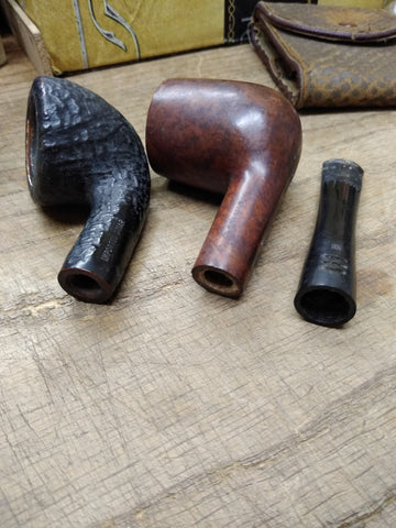 Vtg 3 Pc Tobacco Pipe Bowl Stem and Lot Carey Meerschaum Lined Briar Good Shape!