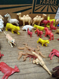 Vtg 37 Piece Plastic Toy Animal Lot Camels Dogs Goats Cows Pigs Giraffe Donkeys