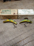 Vtg 2 Pc Lot Helin Tackle Fly Rod Flatfish Painted Wooden Lures Original Boxes!