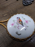 Vtg Limoges Porcelain Hand Painted Bird Miniature Vanity Purse Mirror Very Nice!