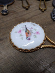 Vtg Limoges Porcelain Hand Painted Bird Miniature Vanity Purse Mirror Very Nice!