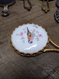 Vtg Limoges Porcelain Hand Painted Bird Miniature Vanity Purse Mirror Very Nice!