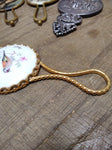 Vtg Limoges Porcelain Hand Painted Bird Miniature Vanity Purse Mirror Very Nice!