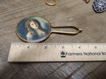 Vtg Antique Victorian Young Woman's Portrait Miniature Vanity Purse Mirror Nice!