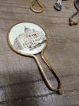 Vtg Antique Victorian Court House Syracuse NY Miniature Vanity Purse Mirror Nice