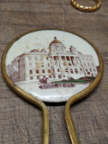 Vtg Antique Victorian Court House Syracuse NY Miniature Vanity Purse Mirror Nice