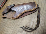 Vtg Tooled Leather Cowboy Hand Gun Holster w/Tassels Revolver Pistol 6 Shooter!