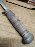 Vtg RH PAL U.S.N. Fixed Blade Military Knife Stacked Leather Handle 9 Inches