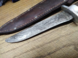 Vtg Unbranded Hunting Fixed Blade Knife Wood Handle 9.5 Inches Leather Sheath!