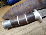 Vtg Unbranded Hunting Fixed Blade Knife Wood Handle 9.5 Inches Leather Sheath!