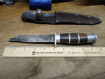 Vtg Unbranded Hunting Fixed Blade Knife Wood Handle 9.5 Inches Leather Sheath!