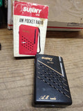 Vtg Sunny Japan Red Color AM Pocket Radio with Original Box Powers On!