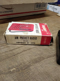 Vtg Sunny Japan Red Color AM Pocket Radio with Original Box Powers On!