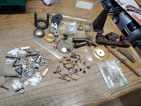 Vtg Antique Clock Parts And Repair Lot AE Hotchkiss Mechanical Manual Wind Up