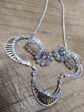Vtg Stunning Unmarked Pale Blue Rhinestone 16 in Necklace Screw Back Earring Set