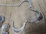 Vtg Stunning Unmarked Pale Blue Rhinestone 16 in Necklace Screw Back Earring Set
