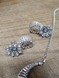 Vtg Stunning Unmarked Pale Blue Rhinestone 16 in Necklace Screw Back Earring Set