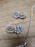 Vtg Stunning Unmarked Pale Blue Rhinestone 16 in Necklace Screw Back Earring Set