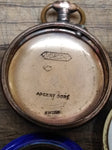 Vtg Argent Dore Ladies Swiss Pocket Watch 800 Silver Porcelain Dial Blue Enamel