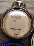 Vtg Argent Dore Ladies Swiss Pocket Watch 800 Silver Porcelain Dial Blue Enamel