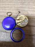 Vtg Argent Dore Ladies Swiss Pocket Watch 800 Silver Porcelain Dial Blue Enamel