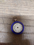 Vtg Argent Dore Ladies Swiss Pocket Watch 800 Silver Porcelain Dial Blue Enamel