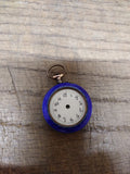 Vtg Argent Dore Ladies Swiss Pocket Watch 800 Silver Porcelain Dial Blue Enamel