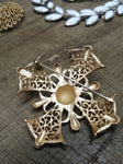 Vtg Designer Signed Crown Trifari Maltese Cross Gold Tone Brooch 2 In. Very Nice