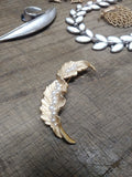 Vtg Designer Signed Crown Trifari Crystal Faux Pearl Gold Tone Leaf Brooch 2.5"