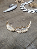 Vtg Designer Signed Crown Trifari Crystal Faux Pearl Gold Tone Leaf Brooch 2.5"