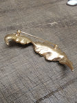 Vtg Designer Signed Crown Trifari Crystal Faux Pearl Gold Tone Leaf Brooch 2.5"