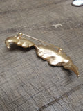 Vtg Designer Signed Crown Trifari Crystal Faux Pearl Gold Tone Leaf Brooch 2.5"