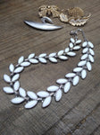 Vtg Designer Signed Crown Trifari Milk Glass Silver Tone Necklace 14" Beautiful!