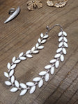 Vtg Designer Signed Crown Trifari Milk Glass Silver Tone Necklace 14" Beautiful!