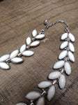 Vtg Designer Signed Crown Trifari Milk Glass Silver Tone Necklace 14" Beautiful!