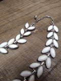 Vtg Designer Signed Crown Trifari Milk Glass Silver Tone Necklace 14" Beautiful!