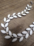 Vtg Designer Signed Crown Trifari Milk Glass Silver Tone Necklace 14" Beautiful!