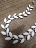 Vtg Designer Signed Crown Trifari Milk Glass Silver Tone Necklace 14" Beautiful!