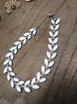 Vtg Designer Signed Crown Trifari Milk Glass Silver Tone Necklace 14" Beautiful!