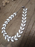 Vtg Designer Signed Crown Trifari Milk Glass Silver Tone Necklace 14" Beautiful!