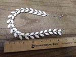 Vtg Designer Signed Crown Trifari Milk Glass Silver Tone Necklace 14" Beautiful!