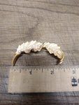 Vtg Designer Signed Crown Trifari Crystal Faux Pearl Gold Tone Leaf Brooch 2.5"