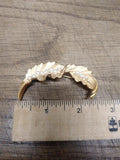 Vtg Designer Signed Crown Trifari Crystal Faux Pearl Gold Tone Leaf Brooch 2.5"