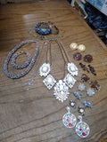 Vtg 15 Piece Rhinestone Jewelry Lot Statement Necklaces Bracelets Earrings Nice!