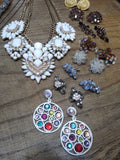 Vtg 15 Piece Rhinestone Jewelry Lot Statement Necklaces Bracelets Earrings Nice!