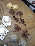 Vtg 15 Piece Rhinestone Jewelry Lot Statement Necklaces Bracelets Earrings Nice!