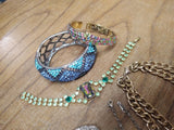 Vtg 15 Piece Rhinestone Jewelry Lot Statement Necklaces Bracelets Earrings Nice!