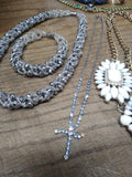 Vtg 15 Piece Rhinestone Jewelry Lot Statement Necklaces Bracelets Earrings Nice!