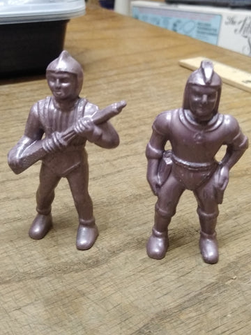 Vtg Marx Toys 2 Piece Spaceman Lot Ajax Archer Hard Plastic Silver Figure 1950s